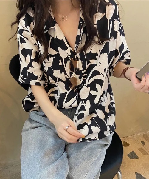 DEVICE（デバイス） ブラウス シャツ アロハ 柄 ビッグシルエット 半袖