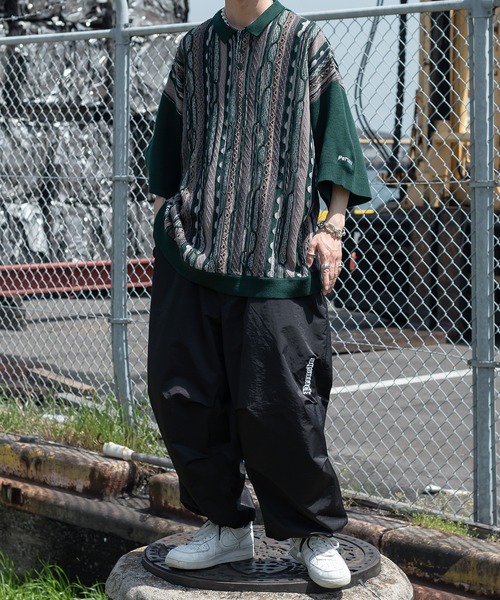 「Perushu」 半袖ニット LARGE ボルドー メンズ
