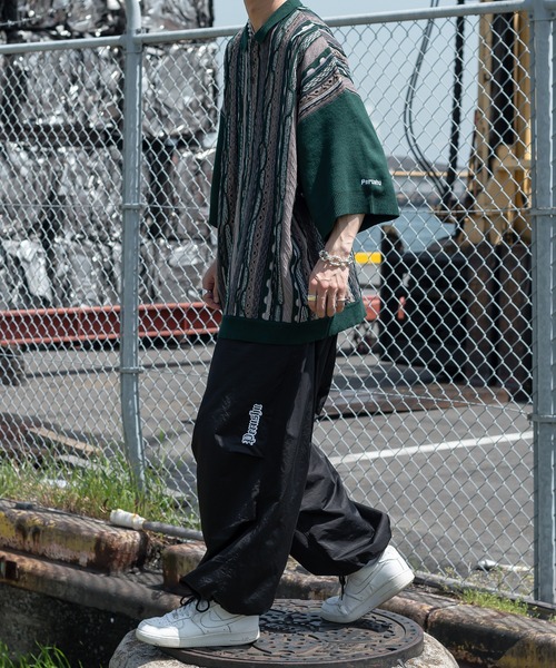 「Perushu」 半袖ニット LARGE ボルドー メンズ