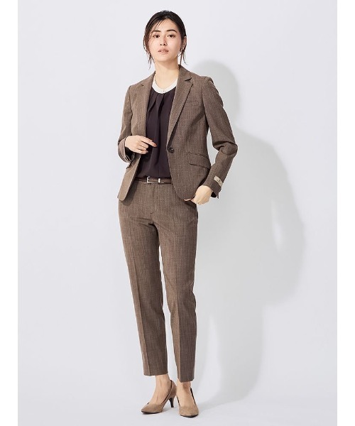 パーフェクトスーツファクトリー Perfect Suit FActory バンドカラー 配色ブラウス （ベージュ） Perfect Suit FActory ブラウス シャツ PSFA 5分袖配色