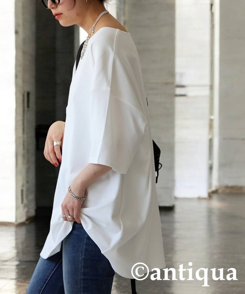 antiqua☆CUT-OFF BIG-T ホワイト 半袖 Tシャツ・ホワイト antiqua tシャツ カットオフビッグTシャツ レディース メンズ