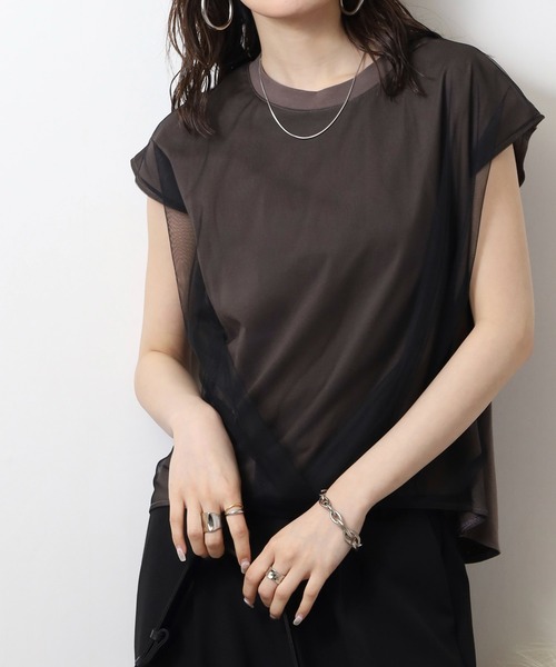 tシャツ A.N.L チュールドッキングノースリーブトップス レディース