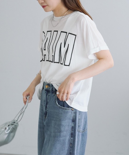 PUAL CE CIN グレー ロゴTシャツ 半袖 pual ce cin tシャツ コットンナイロンシアーロゴTシャツ