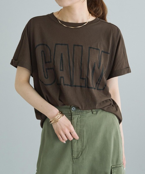 PUAL CE CIN グレー ロゴTシャツ 半袖 pual ce cin tシャツ コットンナイロンシアーロゴTシャツ
