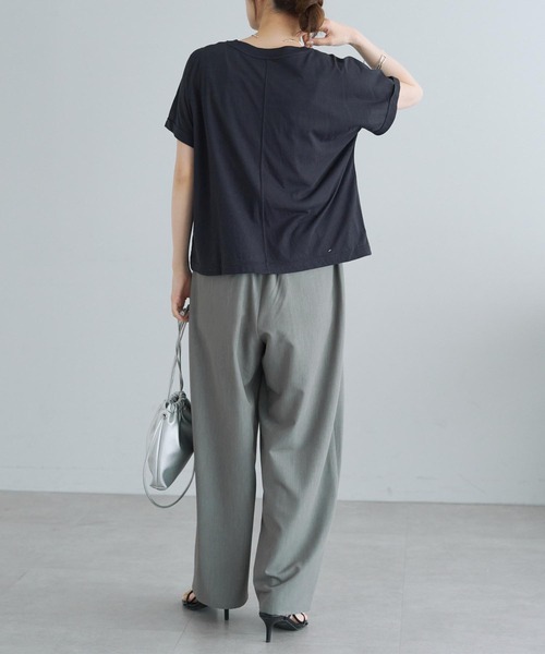 PUAL CE CIN グレー ロゴTシャツ 半袖 pual ce cin tシャツ コットンナイロンシアーロゴTシャツ