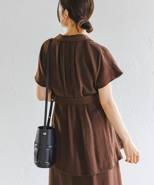 【新品未使用】【洗える】ファジーリネンニュアンスベルテッドブラウス セール】【洗える】ファジーリネンニュアンスベルテッドブラウス