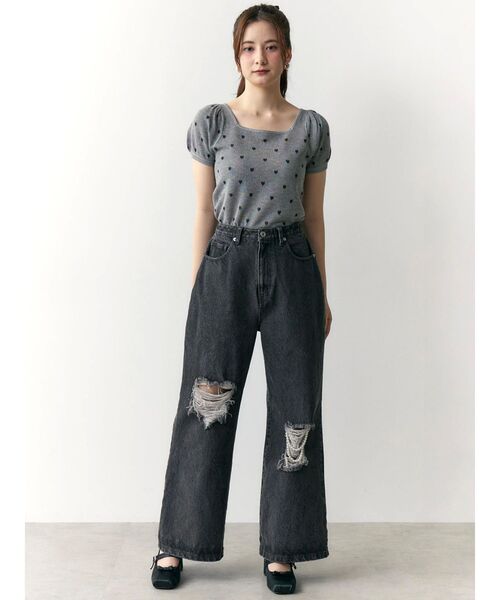 CALNAMUR tシャツ ハートジャガードコンパクトニット レディース