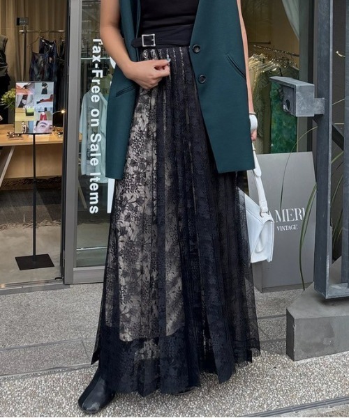 Ameri（アメリ） ロング スカート LAYERED LACE PLEATS SKIRT