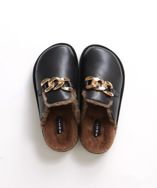 【美品】ＭＯＨI... モヒ ファーサボ スリッポン ベージュ37 MOHI スリッポン 「MOHI/モヒ」チェーンファーサボ レディース