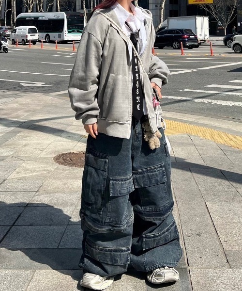 ダメージデニム ワイドパンツ y2k サブカル ストリー XU DOG XU