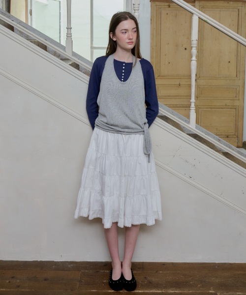 スカート yilon COTTON LACE SKIRT WHITE GIUNON スカート volume tiered lace skirt / ボリュームティアード