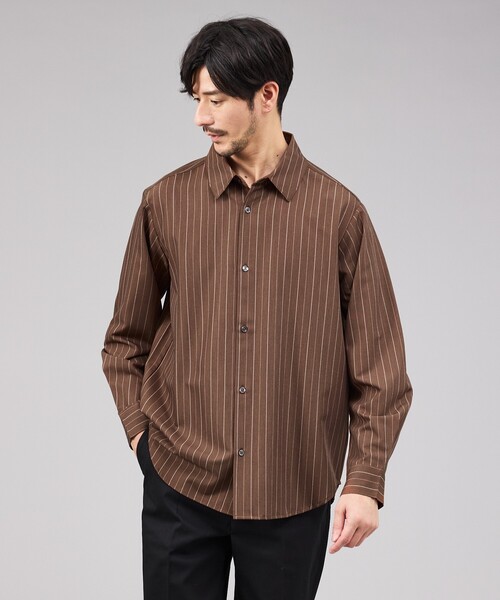 ABAHOUSE GRAY シャツ 「定番」レギュラーカラーストライプシャツ