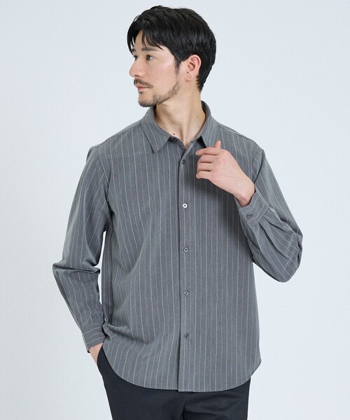 ABAHOUSE GRAY シャツ 「定番」レギュラーカラーストライプシャツ