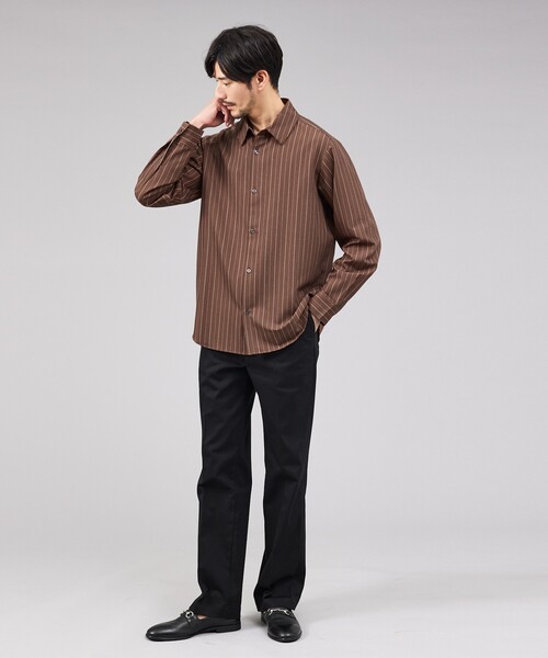 ABAHOUSE GRAY シャツ 「定番」レギュラーカラーストライプシャツ