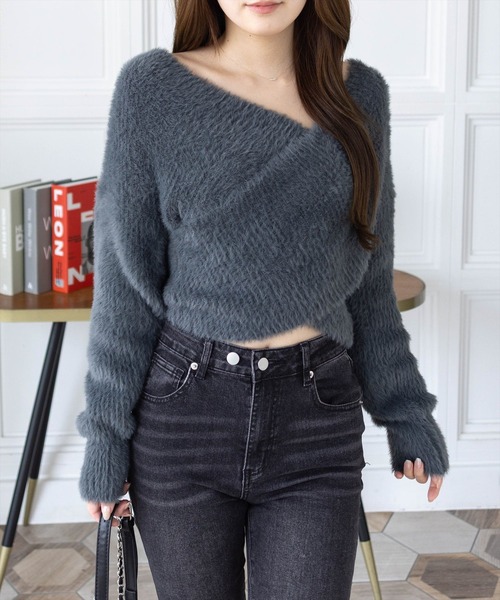 clear ニット セーター クロスフェザーニットトップス「大人