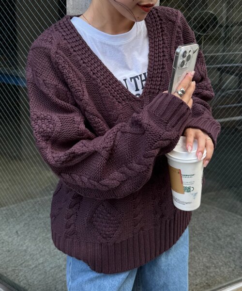 WILLOW ニット セーター 「willow」Vネックケーブルニット レディース