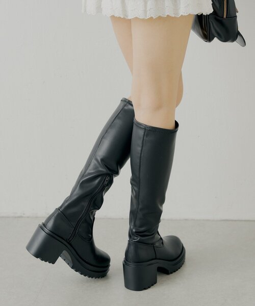 最終価格❤CHANEL❤激レア品❤ストレッチレザーロングブーツ Chico（チコ） ブーツ 「REVIVAL」厚底チャンキーストレッチロング