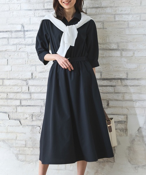 「Honeys」 「GLACIER」シャツワンピース LL ホワイト×ネイビー レディース_画像5