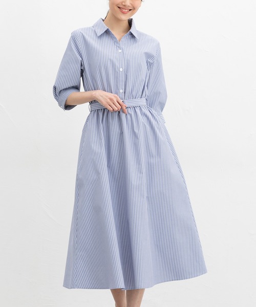 「Honeys」 「GLACIER」シャツワンピース LL ホワイト×ネイビー レディース_画像7