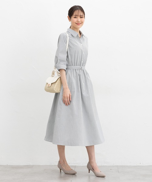 「Honeys」 「GLACIER」シャツワンピース LL ホワイト×ネイビー レディース_画像9