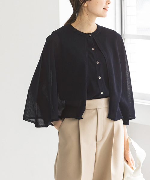 NOBLE（ノーブル） 7分袖ニットカーディガン FREE ネイビー レディース