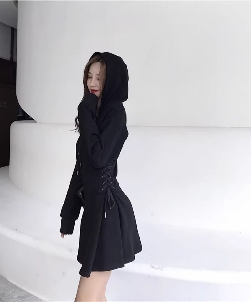 NoBelle ワンピース スウェットサイドリボン ウエストライン フード