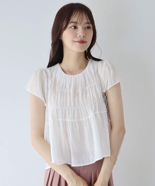 「BLUEEAST」 半袖ブラウス MEDIUM ベージュ レディース_画像2