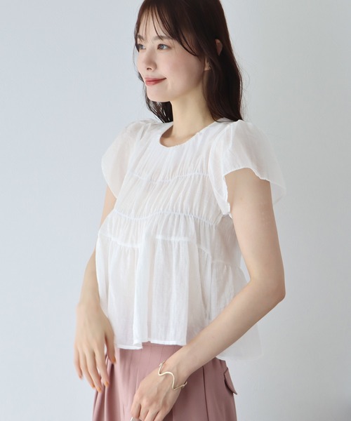「BLUEEAST」 半袖ブラウス MEDIUM ベージュ レディース_画像4