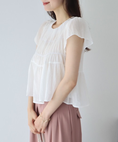 「BLUEEAST」 半袖ブラウス MEDIUM ベージュ レディース_画像5