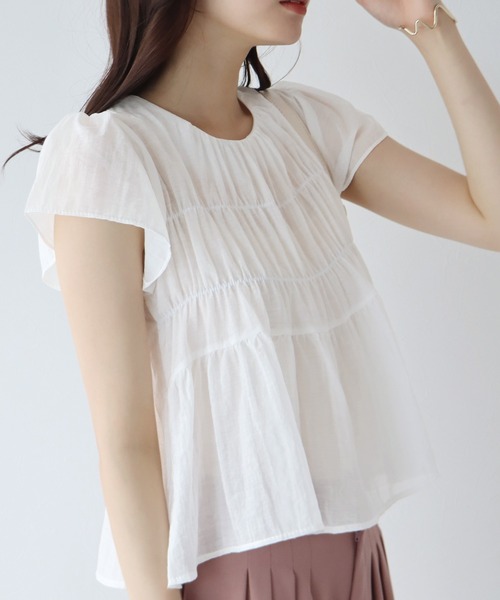 「BLUEEAST」 半袖ブラウス MEDIUM ベージュ レディース_画像6