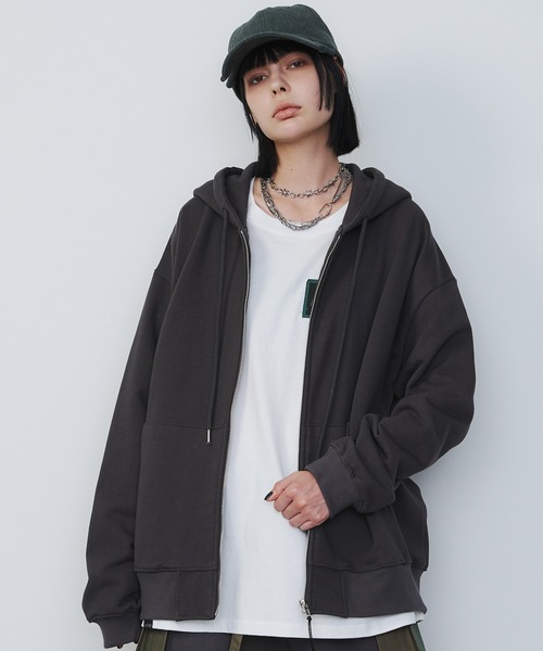 「AIVER」 ジップアップパーカー LARGE ブラック メンズ_画像7