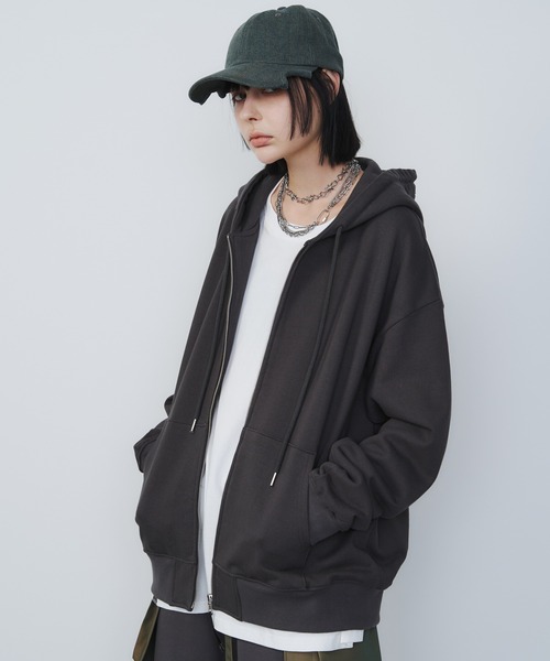 「AIVER」 ジップアップパーカー LARGE ブラック メンズ_画像9