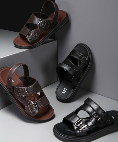 サンダル 「UNISEX」フェイクレザーダブルバックル ストラップサンダル