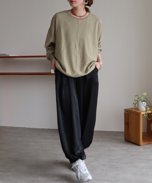 スラックス パンツ ヴィンテージサテンデザインパンツ レディース