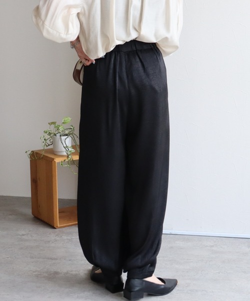 ワイドパンツ スラックス パンツ ヴィンテージサテンデザインパンツ