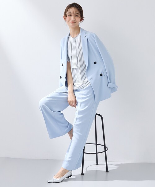 ブラウス シャツ 入学式 「洗える／UVケア」ストライプ柄＆無地 ボウタイ風 半袖ブラウス レディースの画像