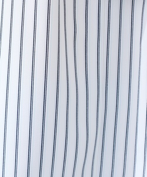 ブラウス シャツ 入学式 「洗える／UVケア」ストライプ柄＆無地 ボウタイ風 半袖ブラウス レディースの画像