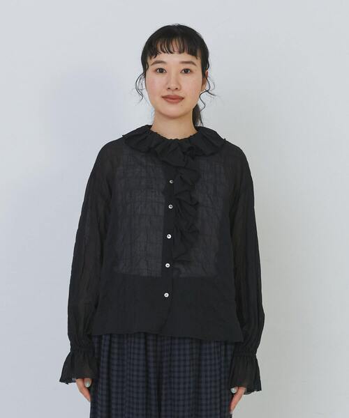 カネコイサオ　フリルブラウス　ブラック conges payes ADIEU TRISTESSE（コンジェペイエアデュートリステス