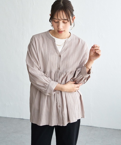 ikka（イッカ） ブラウス シャツ 冷感楊柳バンドカラーシャツ