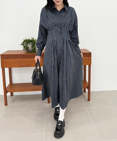「one after another NICE CLAUP」 シャツワンピース MEDIUM モカ レディース_画像4