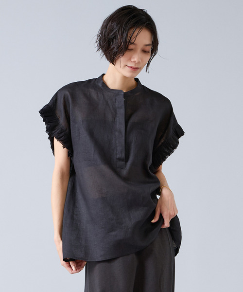 ブラウス シャツ 「定番」リネンギャザースリーブブラウス レディースの画像