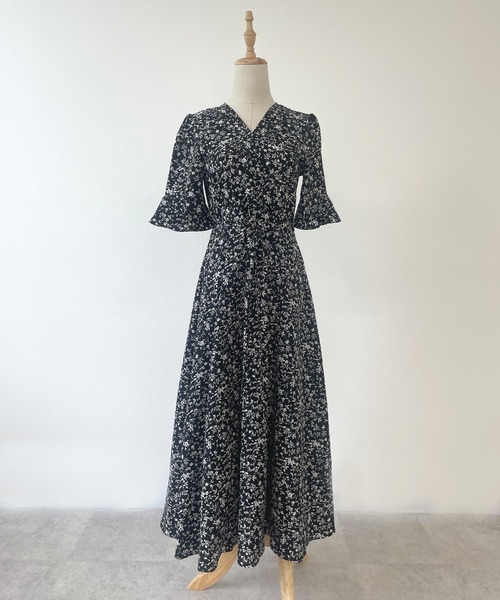 「Futier land」 7分袖ワンピース LARGE ブラック レディース_画像2