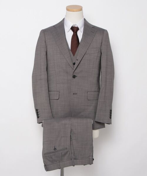 【美品】ビームスハート スリーピース スーツ チェック柄 グレー M BEAMS HEART（ビームス ハート） 3ピーススーツ X-LARGE グレー メンズ