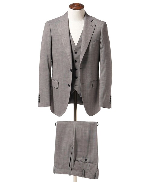 【美品】ビームスハート スリーピース スーツ チェック柄 グレー M BEAMS HEART（ビームス ハート） 3ピーススーツ X-LARGE グレー メンズ