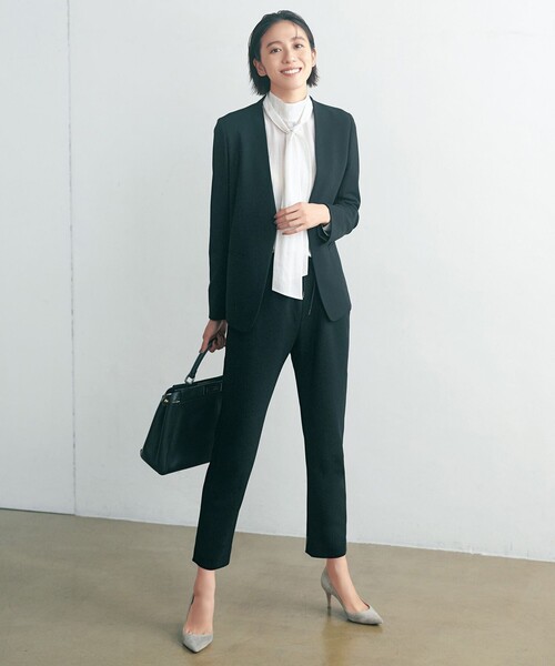 「UNFILO」 ノーカラージャケット LARGE ネイビー レディース_画像6
