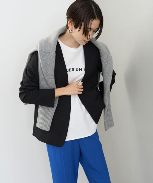 「UNFILO」 ノーカラージャケット LARGE ネイビー レディース_画像7