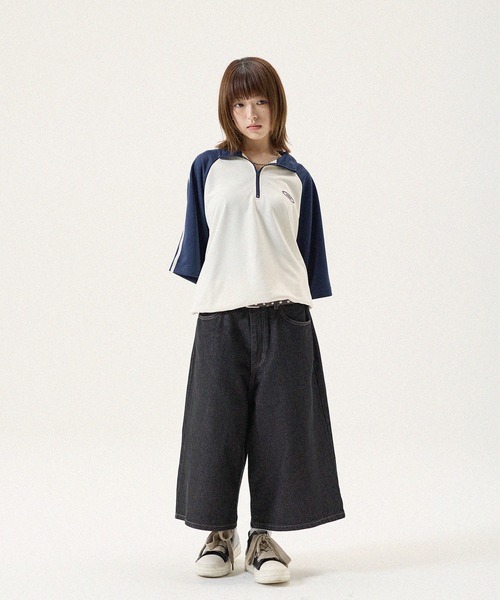 ラフシモンズ04AW/R刺繍ハーフジップジャージーカットソー希少サイズ50/伸縮 tシャツ ルーズシルエット配色/ラグラン切替ワンポイント刺繍ハーフ