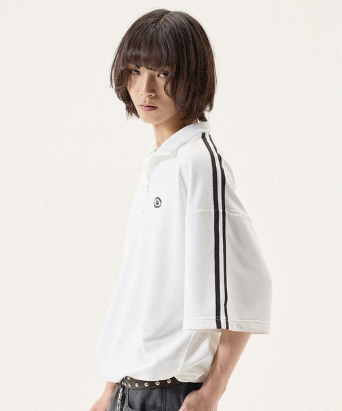 tシャツ ルーズシルエット配色/ラグラン切替ワンポイント刺繍ハーフ