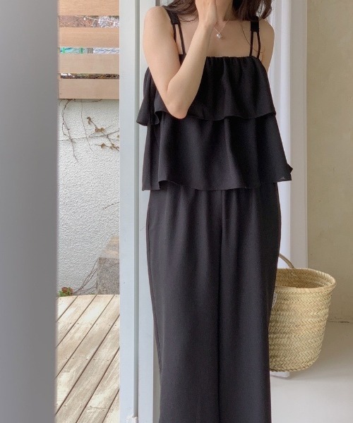 フリルキャミソールトップス ワイドパンツ セットアップ 5060503 N.s セットアップ キャミフリルトップス+ワイドパンツ