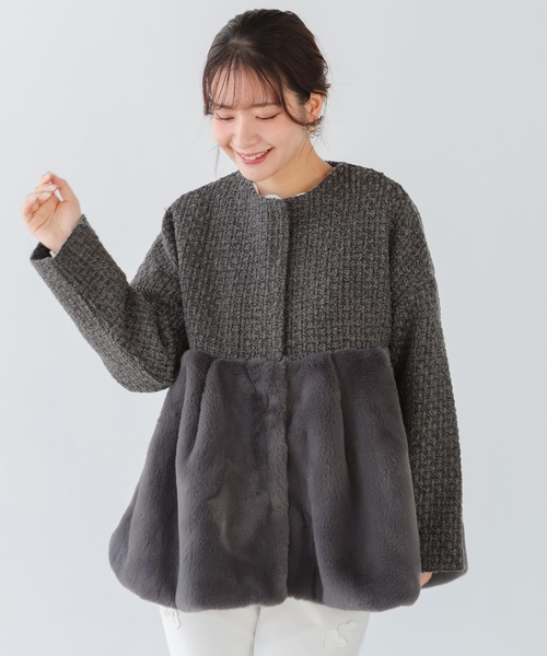 Fit more（フィットモア） ノーカラーコート コート エコファー
